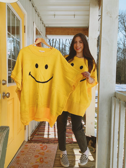 Short Sleeve Smile Oversized Knit Top