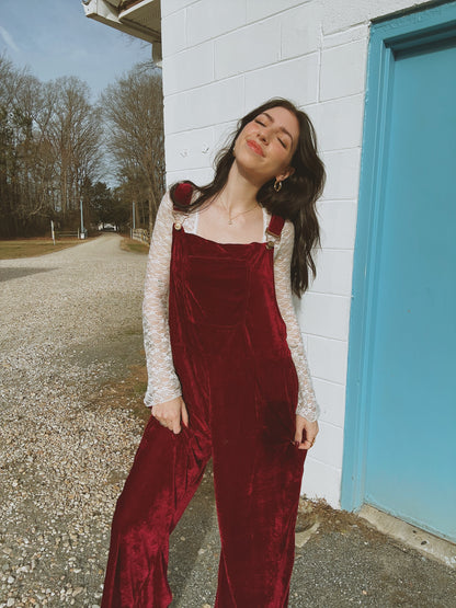 Berry Velvet Wide Leg Jumpsuit