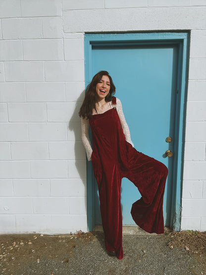 Berry Velvet Wide Leg Jumpsuit