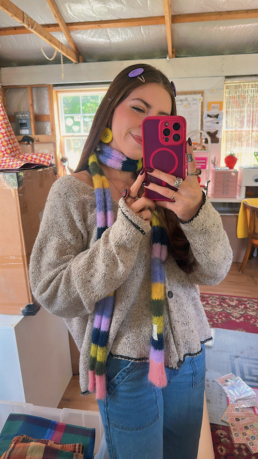 Stripe Fuzzy Knit Skinny Scarf Retro