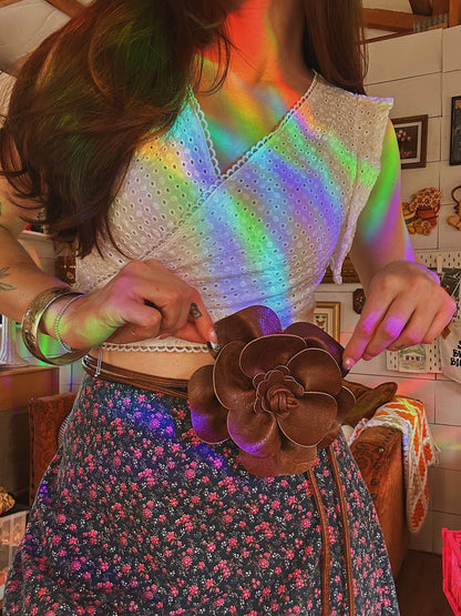 Brown Flower Power Leather Belt