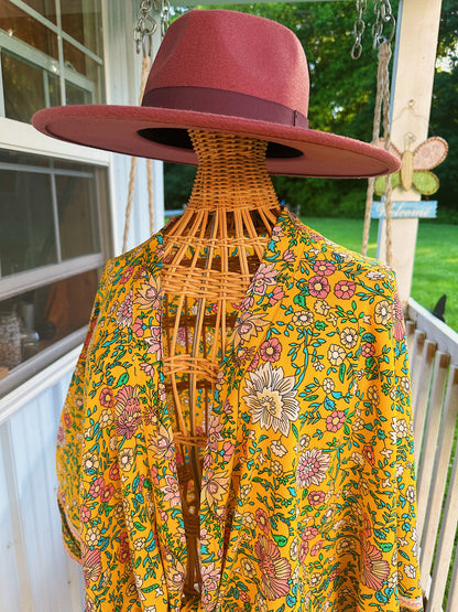 Floral Front Tie Kimono Yellow