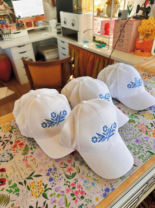 Blue Floral Embroidered Cap