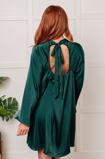 Tinsel Green Satin Butterfly Sleeve Dress