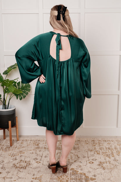 Tinsel Green Satin Butterfly Sleeve Dress