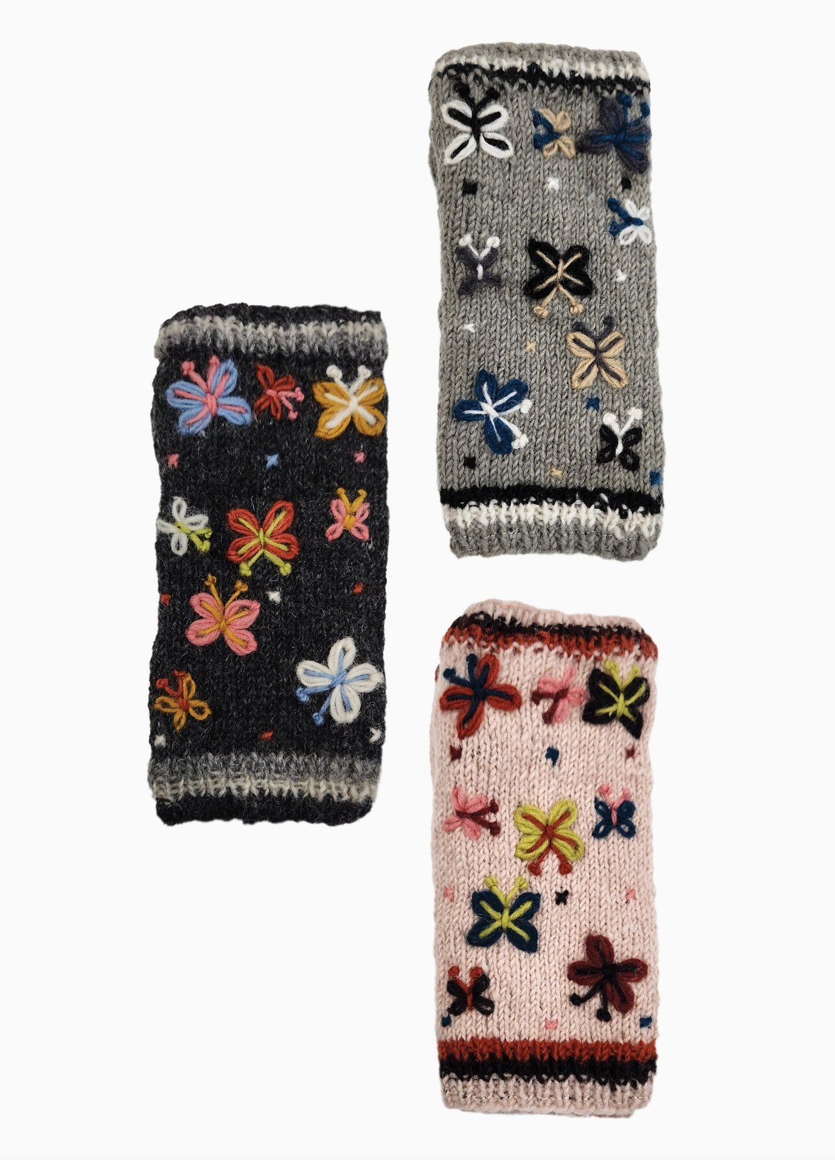 Handmade Knit Fingerless Gloves Butterflies (3 Colors)