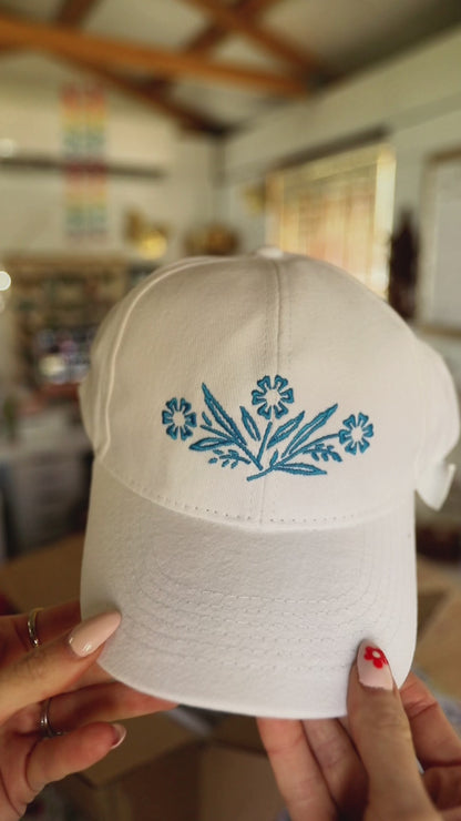 Blue Floral Embroidered Cap